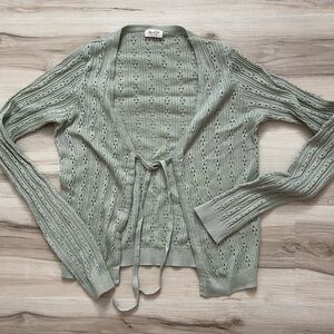 John Galt Sage Green Openwork Tie-Front Cardigan